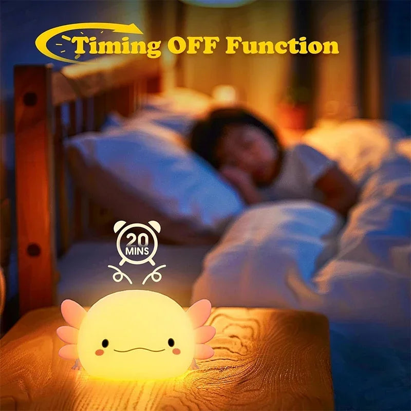 Axolotl LED Night Light – Silicone Touch USB Rechargeable Lamp for Kids