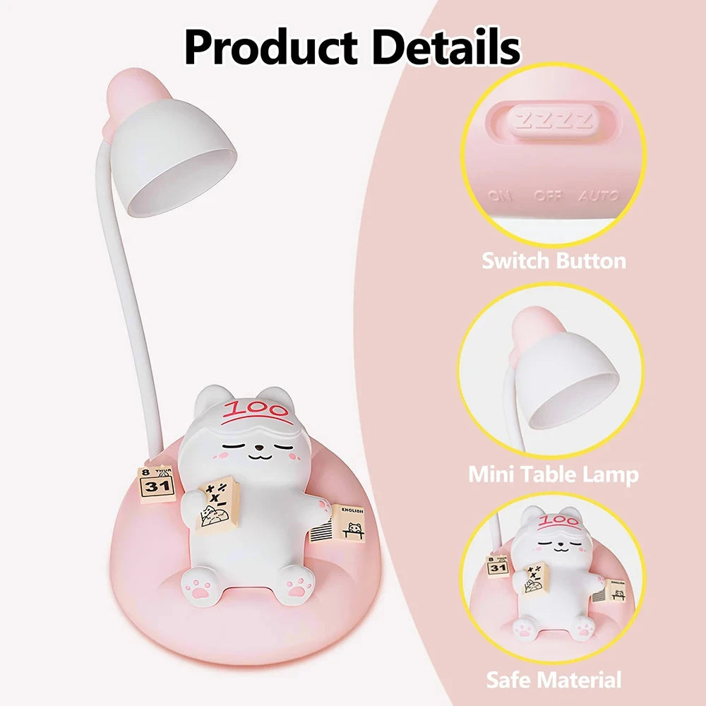 Mini Cat LED Desk Lamp – USB Rechargeable Dimmable Night Light