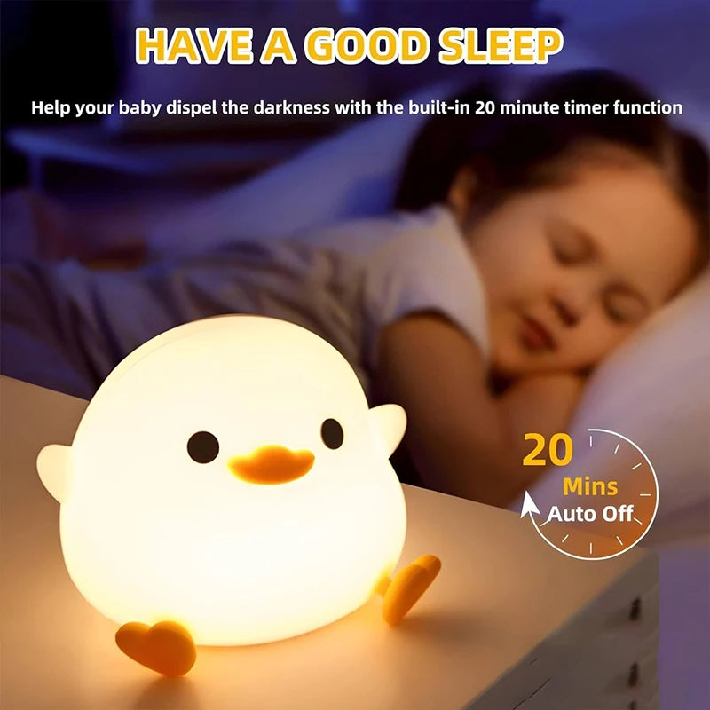 DoDo Duck LED Night Light – Silicone Touch Rechargeable Bedside Lamp for Kids