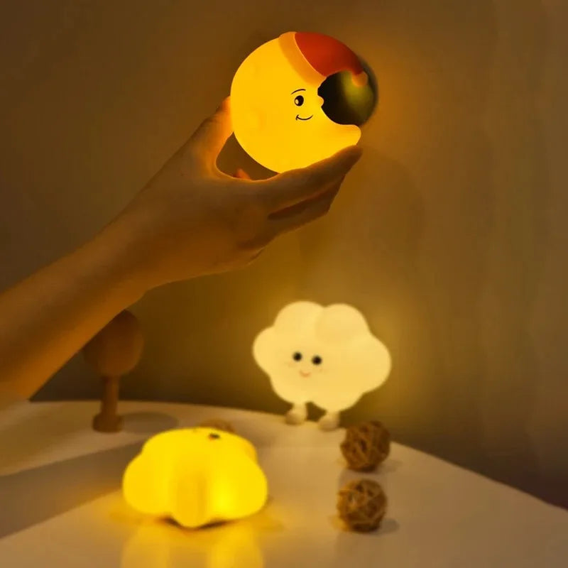 Mini LED Night Light – USB Rechargeable Star & Moon Silicone Lamp