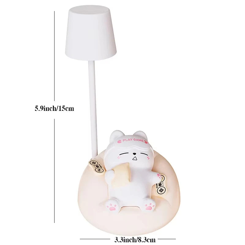 Mini Cat LED Desk Lamp – USB Rechargeable Dimmable Night Light