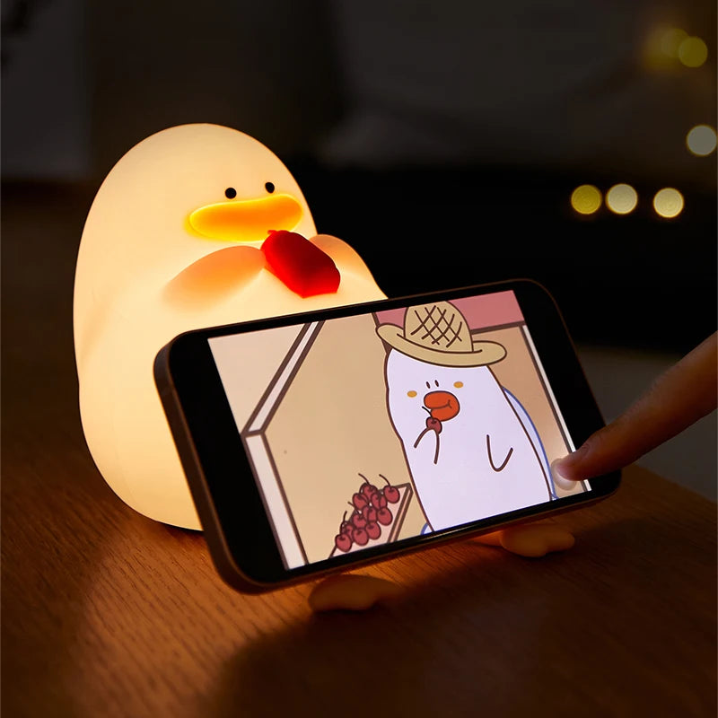 Rechargeable LED Duck Night Light – Silicone Dimmable Bedside Lamp for Kids
