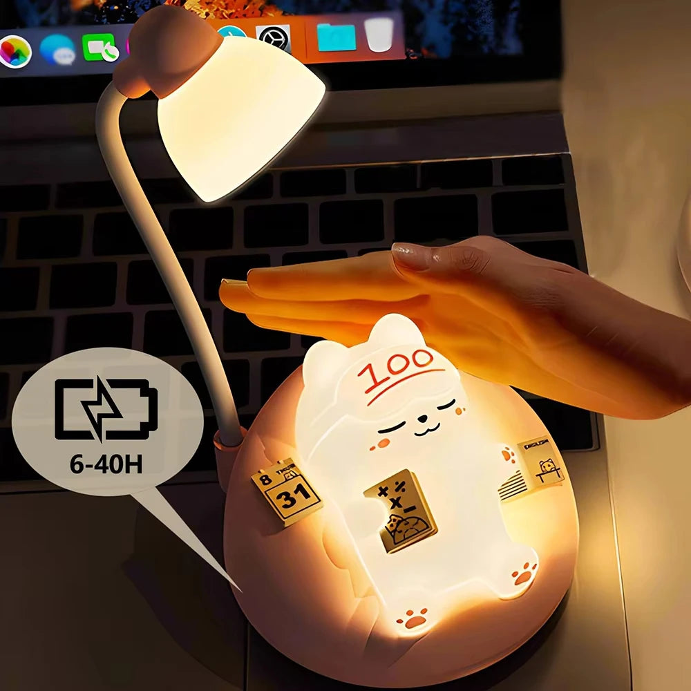 Mini Cat LED Desk Lamp – USB Rechargeable Dimmable Night Light