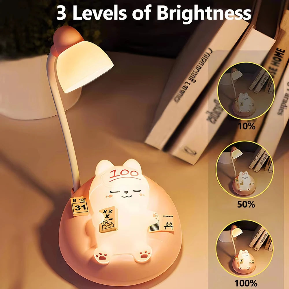 Mini Cat LED Desk Lamp – USB Rechargeable Dimmable Night Light