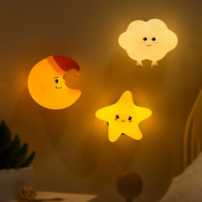 Mini LED Night Light – USB Rechargeable Star & Moon Silicone Lamp