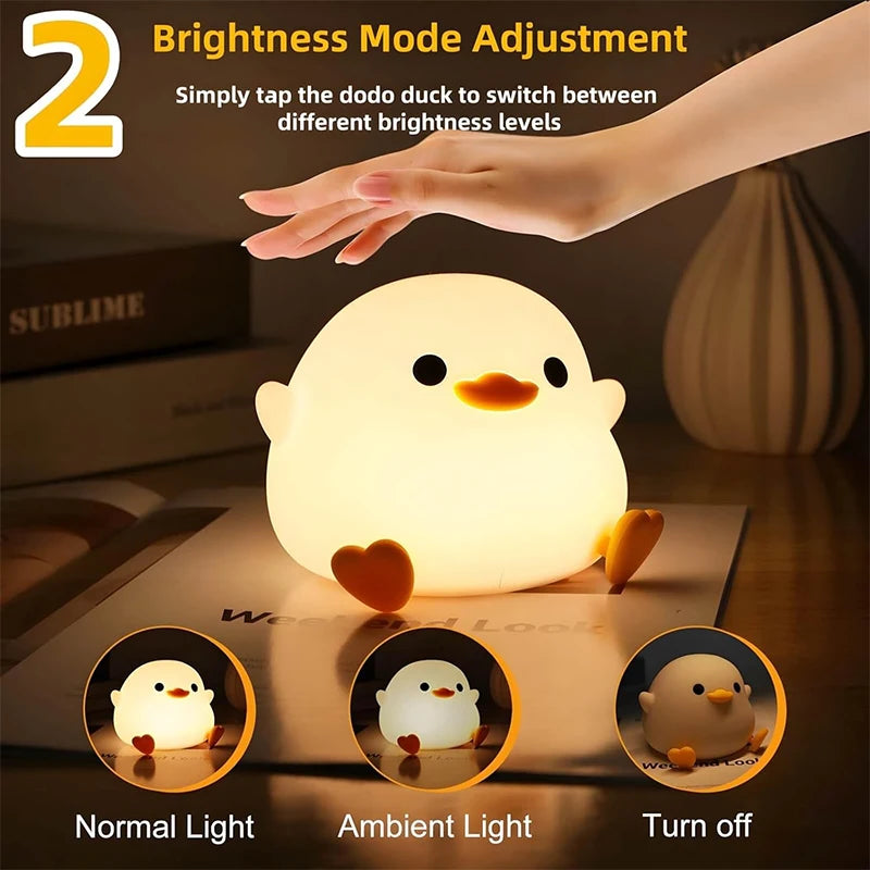 DoDo Duck LED Night Light – Silicone Touch Rechargeable Bedside Lamp for Kids