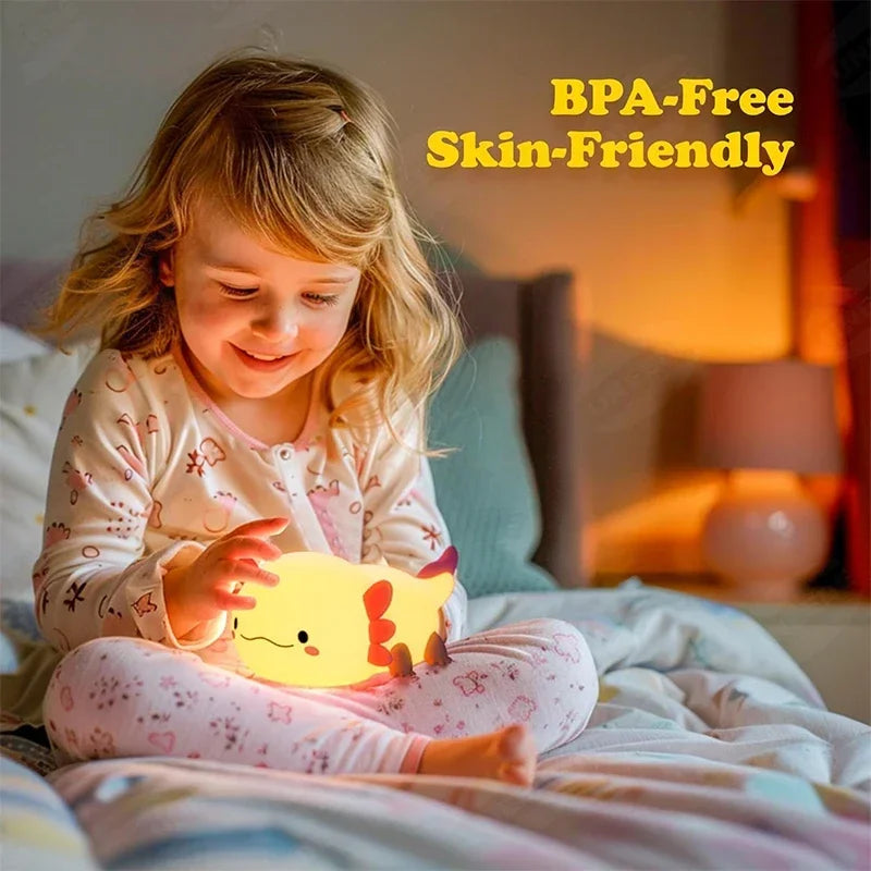 Axolotl LED Night Light – Silicone Touch USB Rechargeable Lamp for Kids