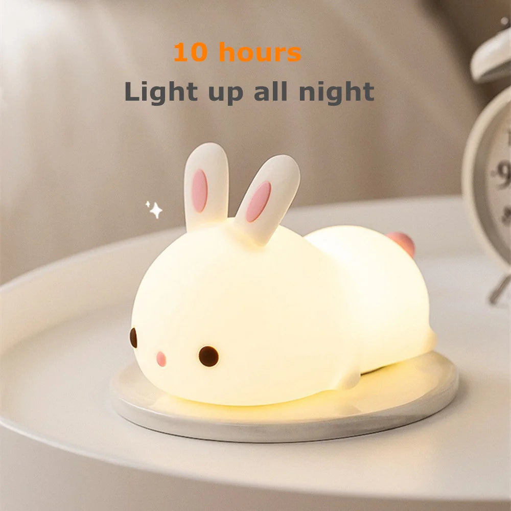 RGB Touch LED Rabbit Night Light – 16-Color Rechargeable Silicone Lamp for Kids