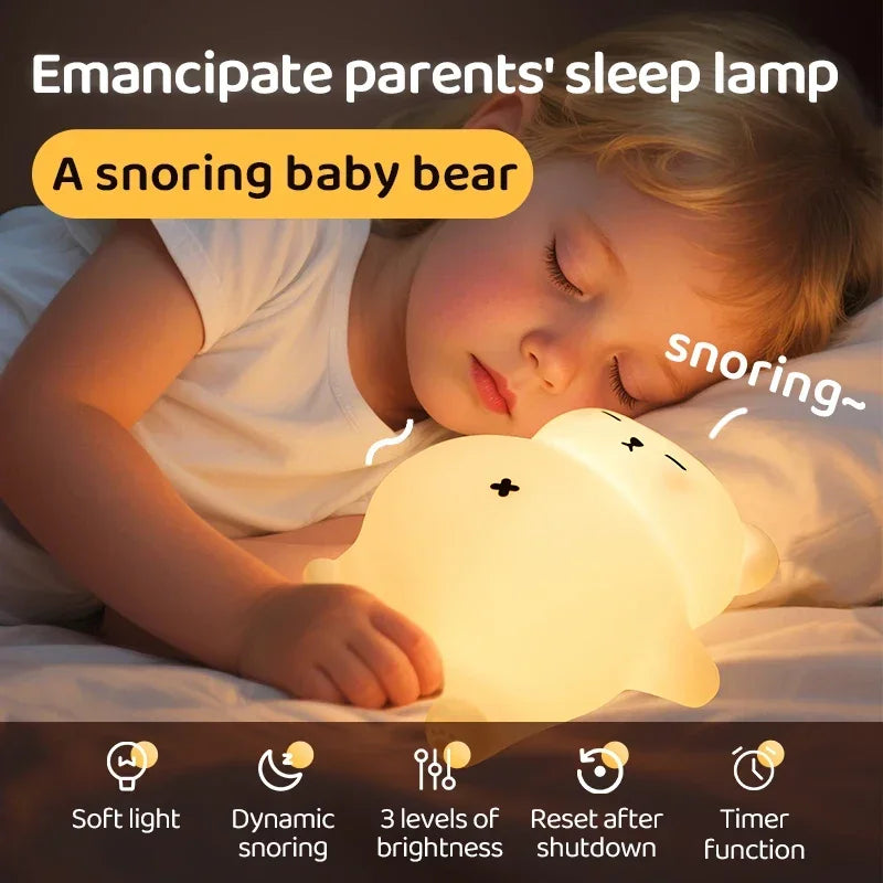 Cute Bear Silicone Night Light – USB Rechargeable Lamp