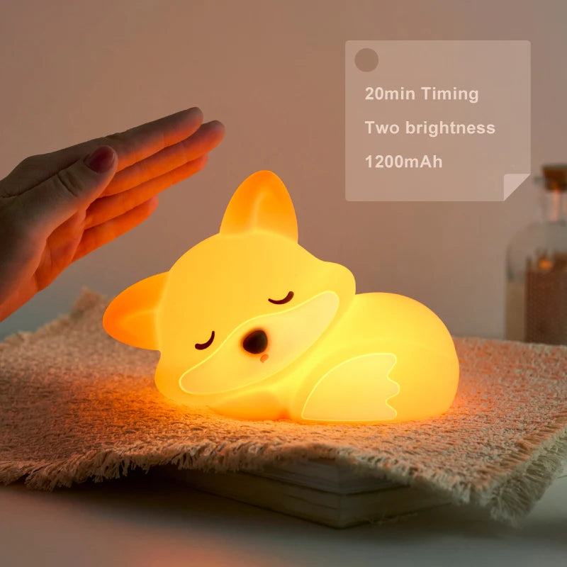 Fox LED Night Light – Silicone USB Rechargeable Lamp for Kids & Home Decor