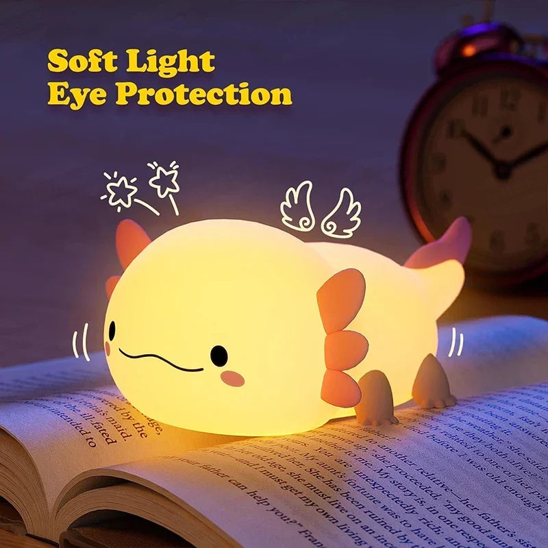 Axolotl LED Night Light – Silicone Touch USB Rechargeable Lamp for Kids