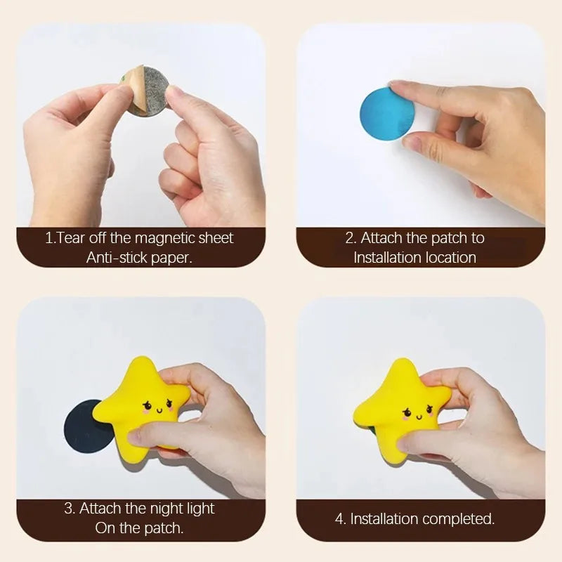 Mini LED Night Light – USB Rechargeable Star & Moon Silicone Lamp