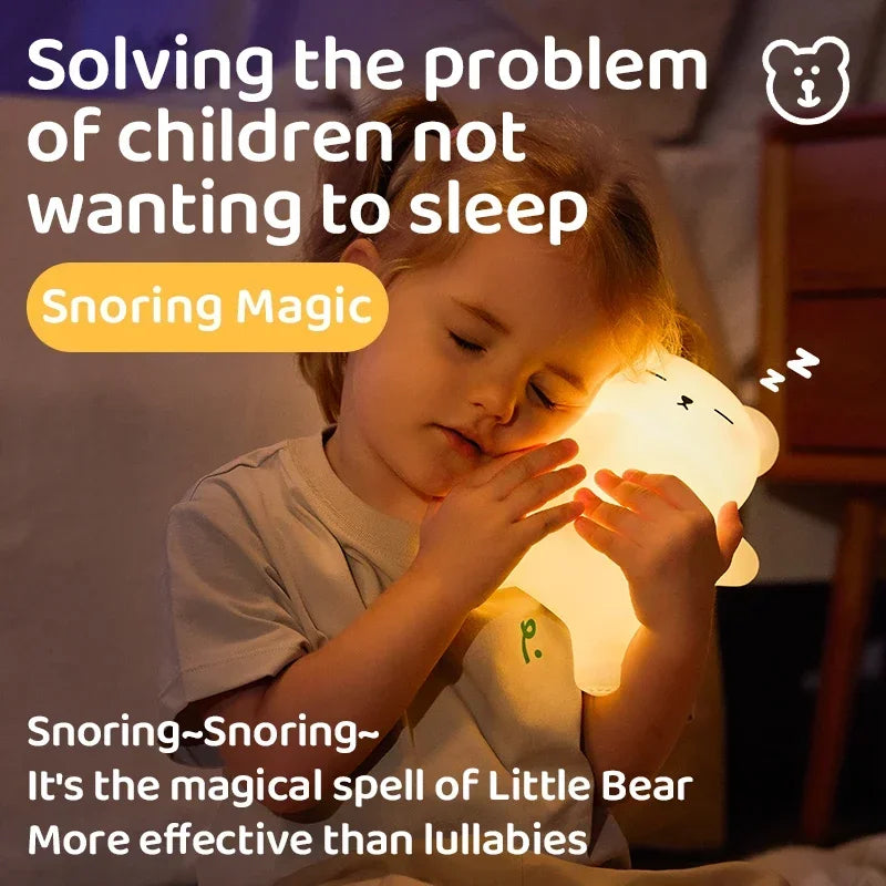Cute Bear Silicone Night Light – USB Rechargeable Lamp