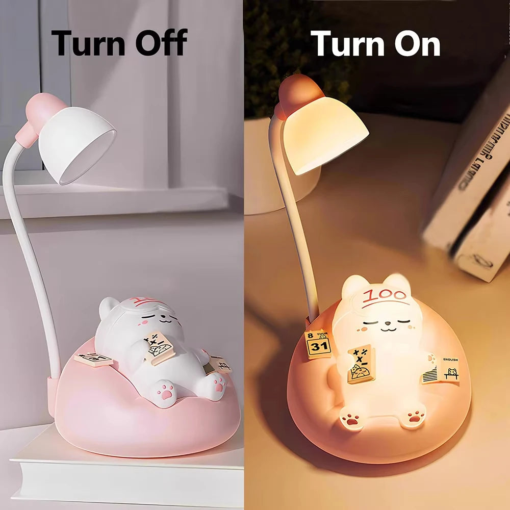 Mini Cat LED Desk Lamp – USB Rechargeable Dimmable Night Light