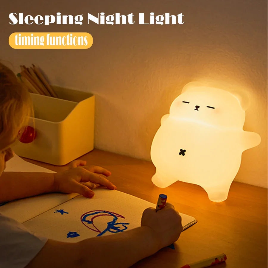 Cute Bear Silicone Night Light – USB Rechargeable Lamp
