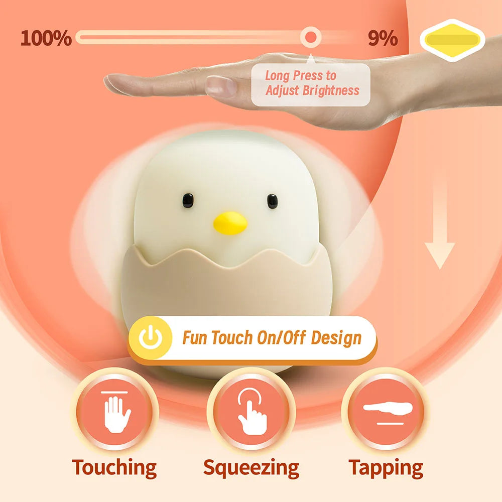 Duck LED Night Light – Silicone Touch USB Rechargeable Lamp for Kids’ Bedroom