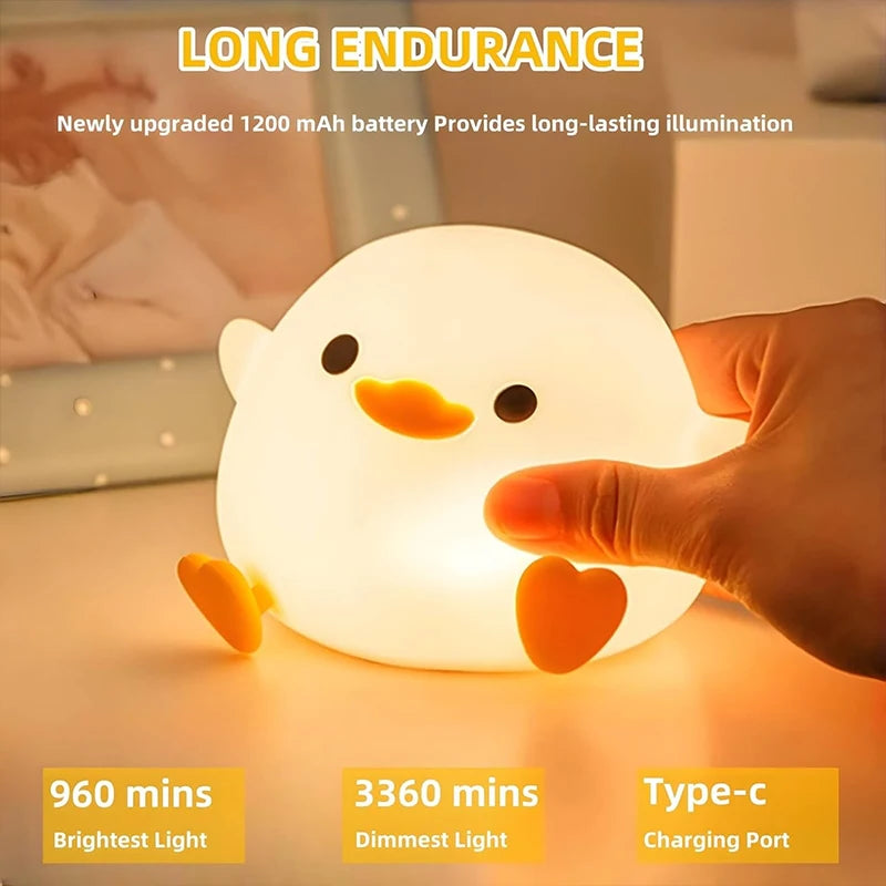 DoDo Duck LED Night Light – Silicone Touch Rechargeable Bedside Lamp for Kids