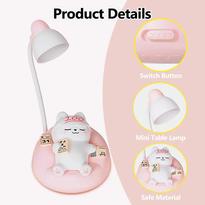 Mini Cat LED Desk Lamp – USB Rechargeable Dimmable Night Light