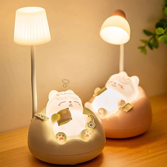 Mini Cat LED Desk Lamp – USB Rechargeable Dimmable Night Light