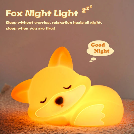 Fox LED Night Light – Silicone USB Rechargeable Lamp for Kids & Home Decor