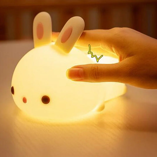 RGB Touch LED Rabbit Night Light – 16-Color Rechargeable Silicone Lamp for Kids