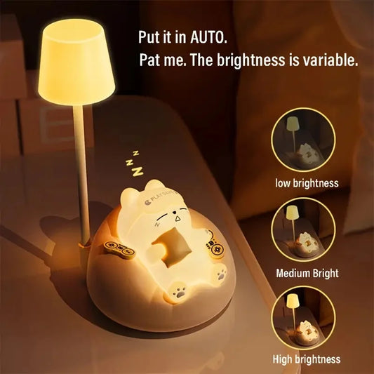Cute Cat Silicone Night Light – Rechargeable Bedside Lamp