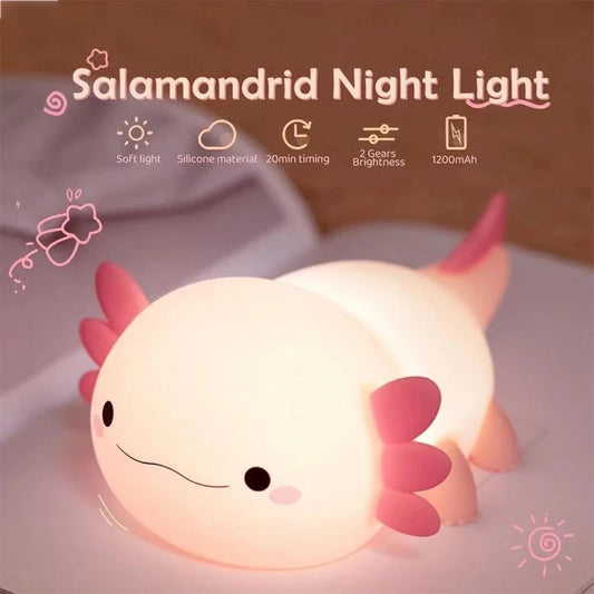 Axolotl LED Night Light – Silicone Touch USB Rechargeable Lamp for Kids
