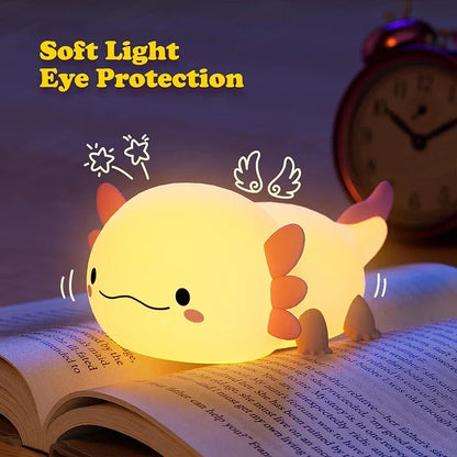 Axolotl LED Night Light – Silicone Touch USB Rechargeable Lamp for Kids