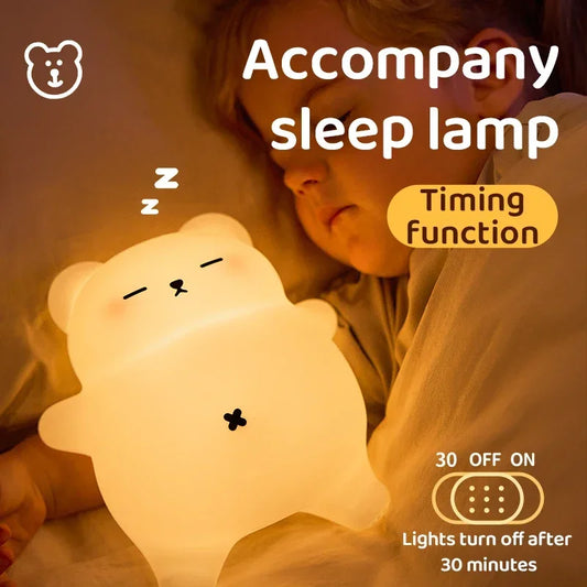 Cute Bear Silicone Night Light – USB Rechargeable Lamp