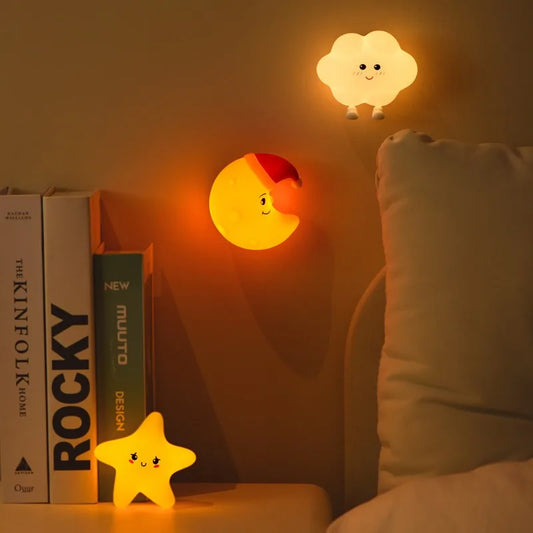 Mini LED Night Light – USB Rechargeable Star & Moon Silicone Lamp