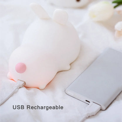 RGB Touch LED Rabbit Night Light – 16-Color Rechargeable Silicone Lamp for Kids