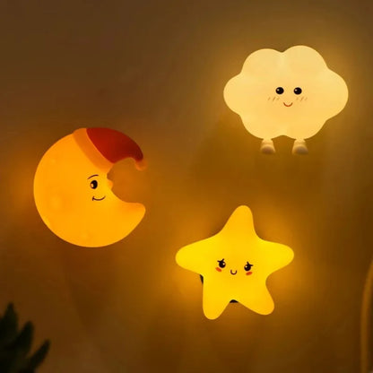 Mini LED Night Light – USB Rechargeable Star & Moon Silicone Lamp